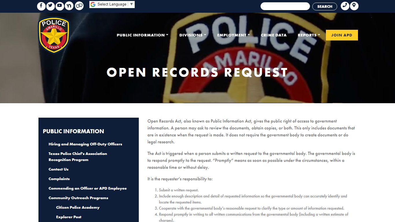 Open Records Request - Amarillo Police Department