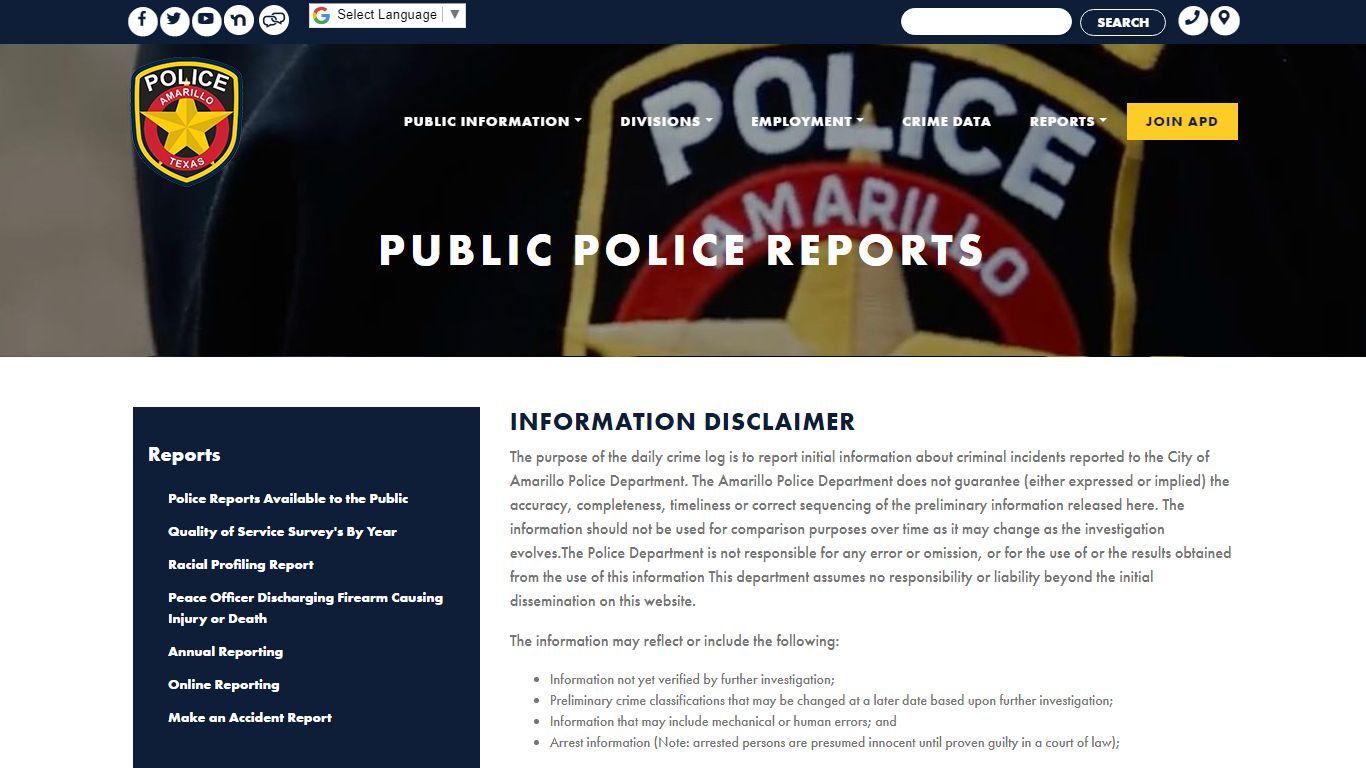 Public Police Reports - Amarillo Police Department