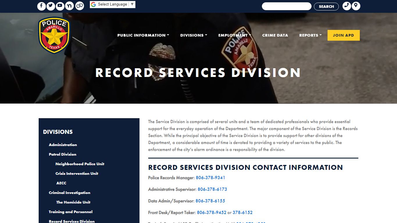 Record Services Division - Amarillo Police Department