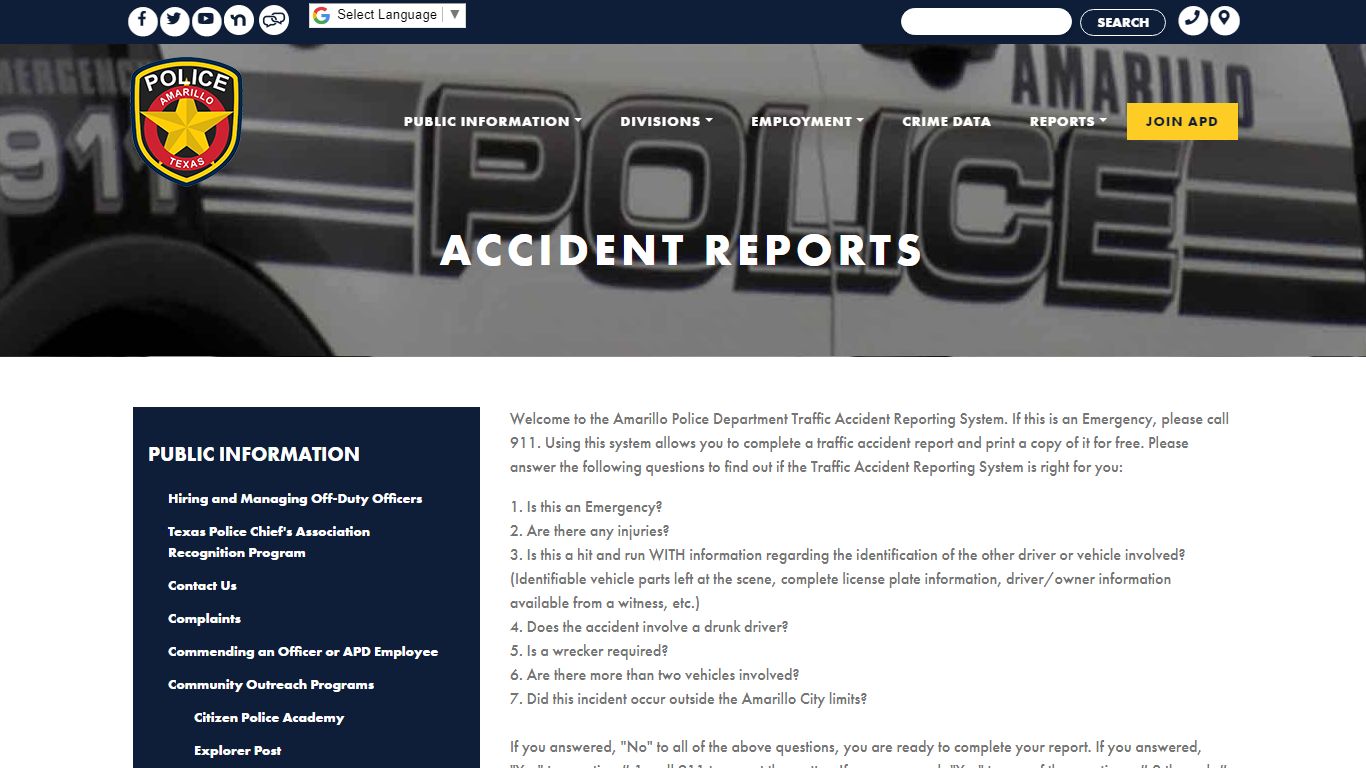 Amarillo Police Accident Report - Amarillo Police Department